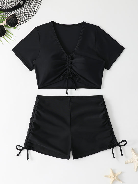 Damen sportliches Crop-Top und Shorts-Set R&B
