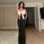 Damen eleganter Jumpsuit mit Schleifen-Akzenten und weiten Beinen R&B