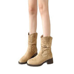 Damen Stiefeletten mit lässigem Falten-Design und komfortablem Blockabsatz