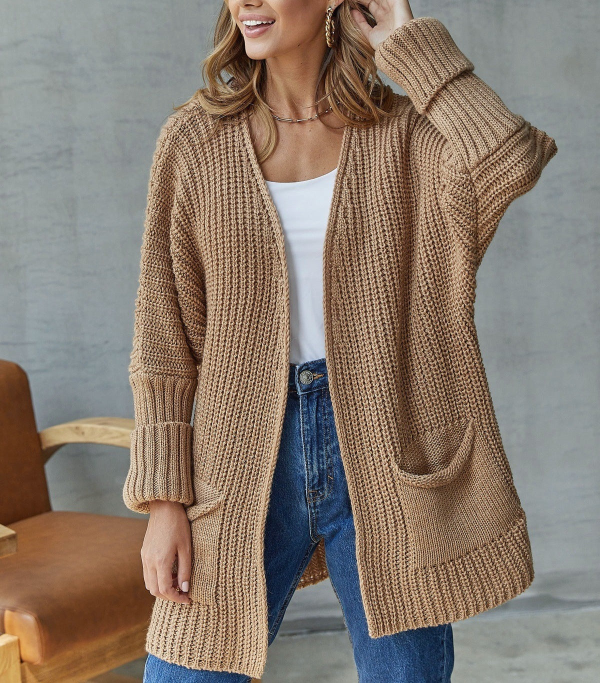 Damen Grober Strick-Cardigan R&B