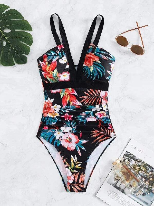 Damen Einteiliger Badeanzug mit anspruchsvollem Floral-Design R&B