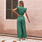 Damen Eleganter Jumpsuit mit Taillengürtel und Rüschendetails R&B