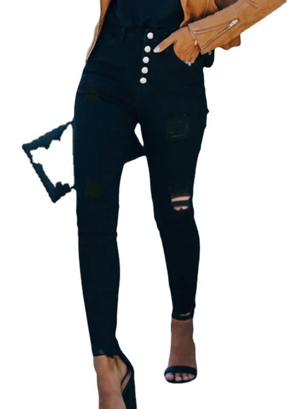 Damen Hochtaillierte Ripped Jeans R&B