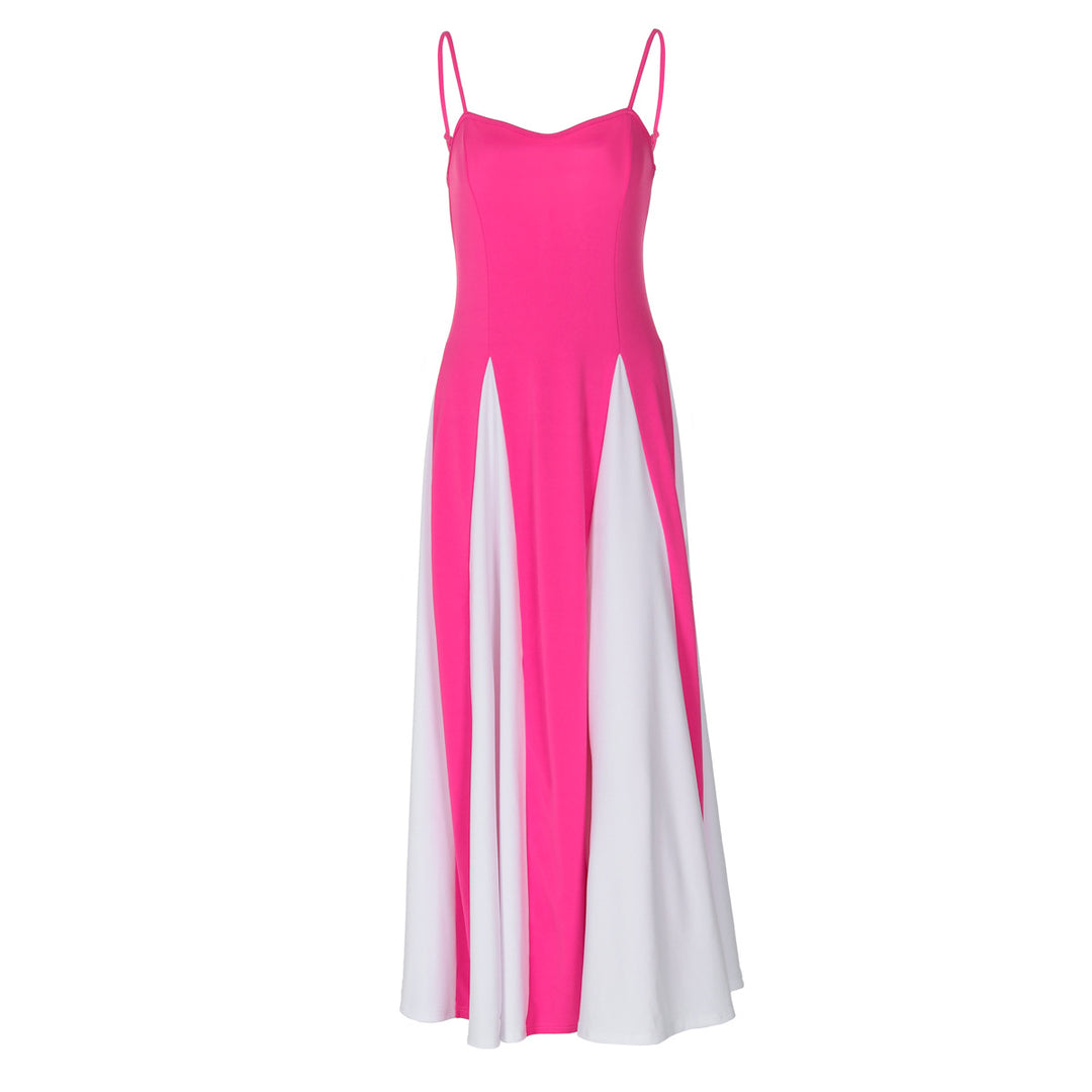 Damen Elegantes Maxikleid mit diagonalen Farbakzenten und schmalen Spaghettiträgern R&B