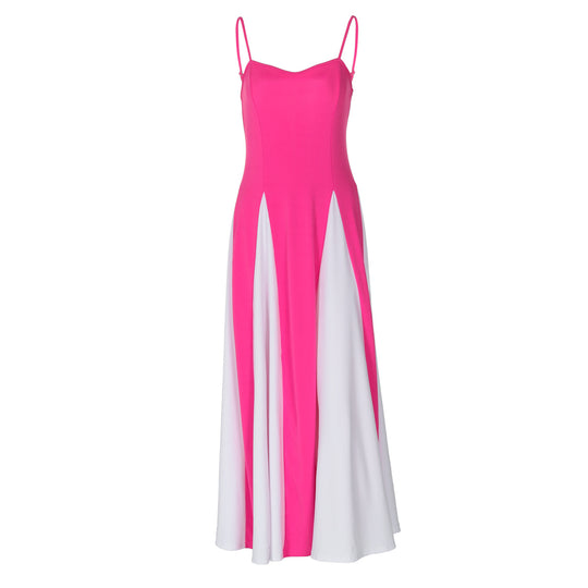 Damen Elegantes Maxikleid mit diagonalen Farbakzenten und schmalen Spaghettiträgern R&B