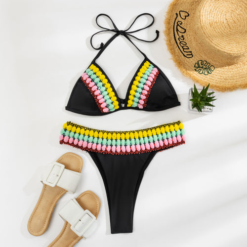Damen Triangel-Bikini mit farbenfrohen Quasten R&B