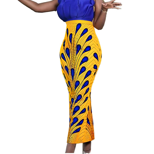 Damen Maxirock mit auffälligem Muster und hoher Taille R&B