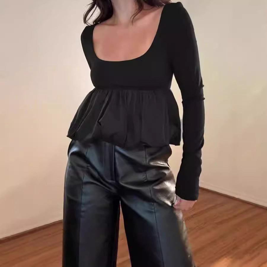 Damen Elegante Bluse mit Plissee-Design und weitem Saum R&B