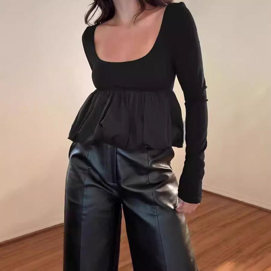 Damen Elegante Bluse mit Plissee-Design und weitem Saum R&B