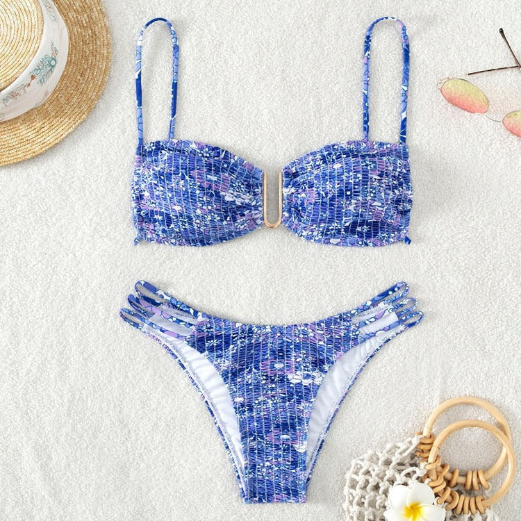 Damen Bikini-Set mit verspieltem Mustermix und modernen Schnürdetails R&B
