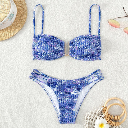 Damen Bikini-Set mit verspieltem Mustermix und modernen Schnürdetails R&B