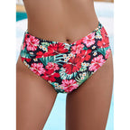 Damen Hochgeschnittener Floral-Bikini mit Raffung und elastischem Bund R&B