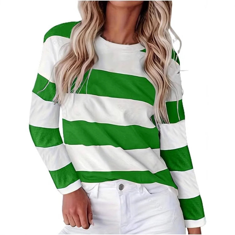 Damen lässiges gestreiftes Langarmshirt R&B