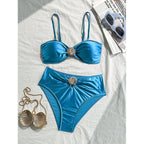 Damen Bandeau-Bikini mit elegantem Muschel-Detail und hohem Beinausschnitt R&B