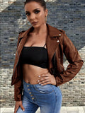 Damen modische Bikerjacke aus Kunstleder mit stilvollem Reißverschluss R&B