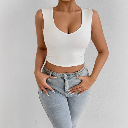 Damen Crop-Top mit V-Ausschnitt und raffinierten Seitenschlitzen R&B