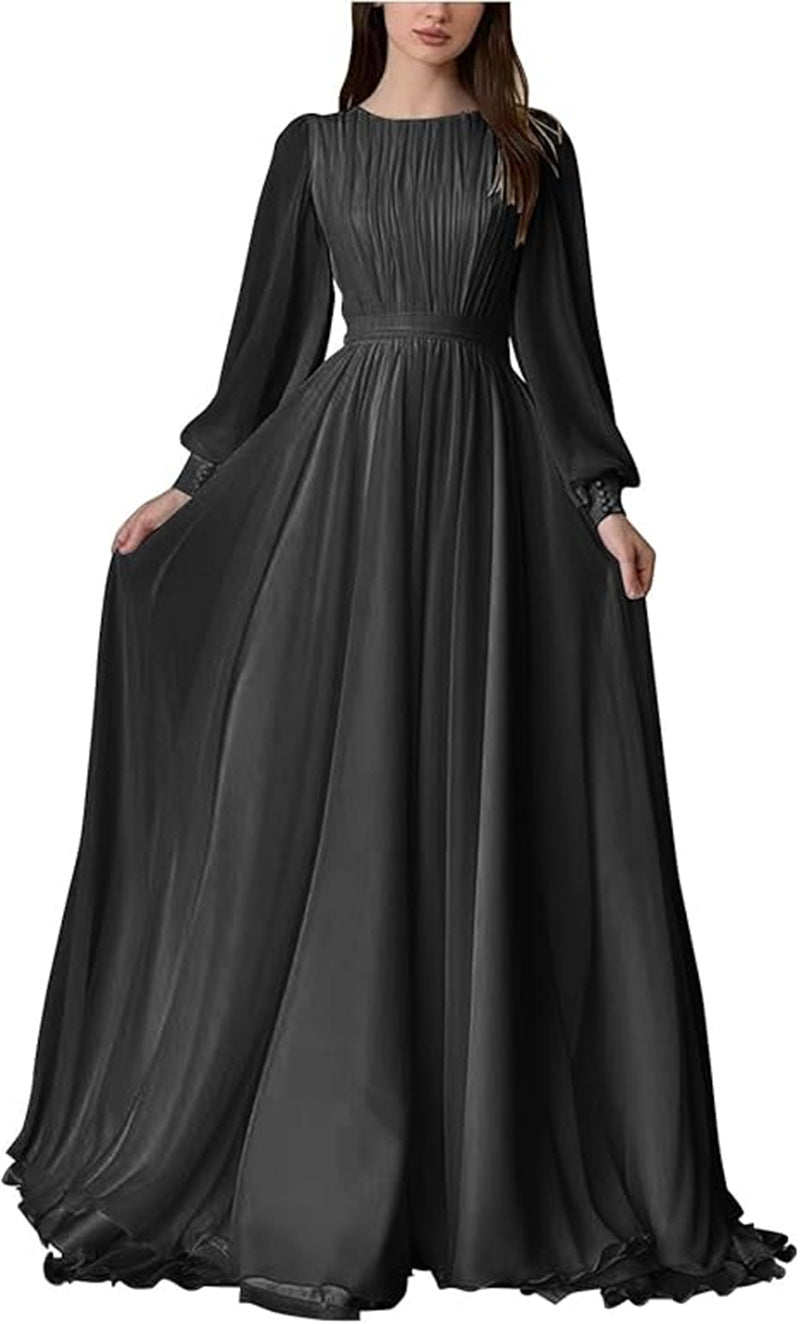 Damen Maxi-Party Kleid mit langen fließenden Ärmeln und Spitzenakzenten R&B
