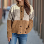 Damen Strickjacke mit knöpfbarem Design und modernen Farbschnitten R&B