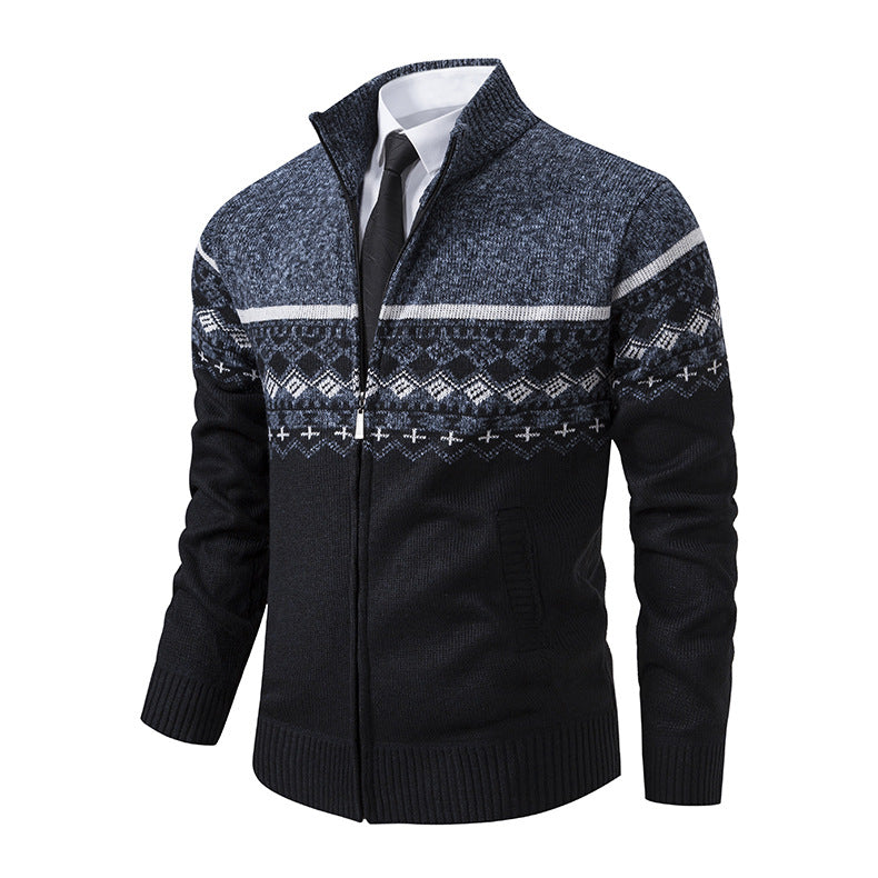 Herren Strickjacke mit modernem Muster und hohem Kragen R&B
