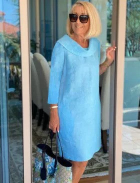 Damen Leichtes Leinenkleid mit elegantem Kragen und lockerer Passform R&B