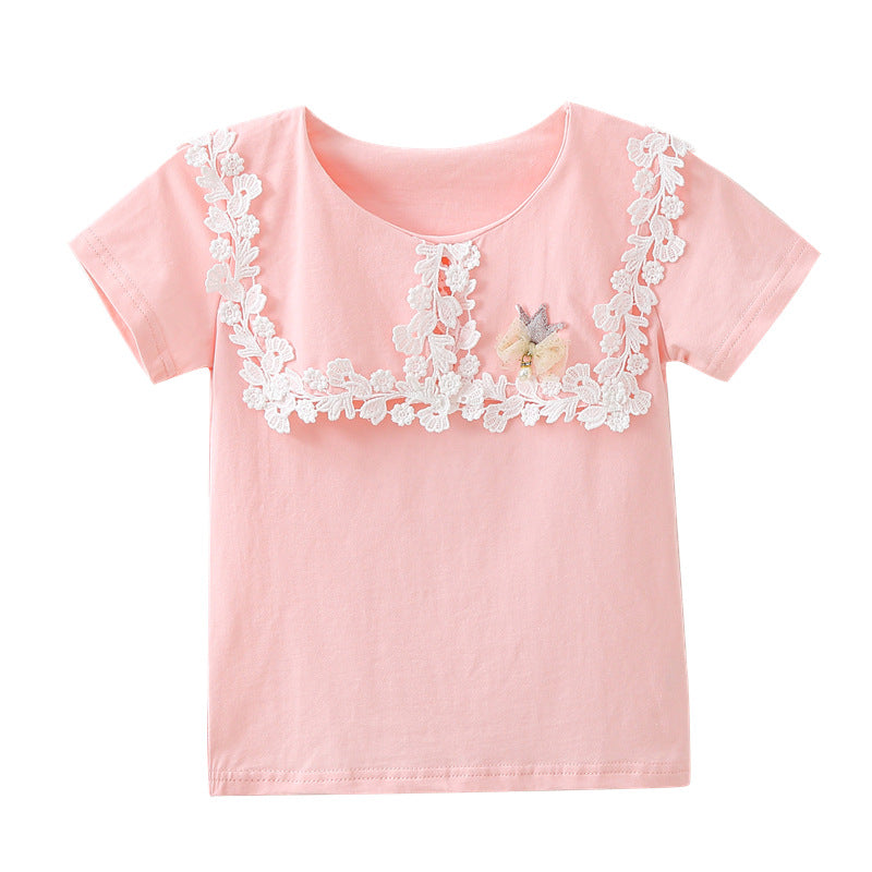 Mädchen T-Shirt mit eleganter Spitzenverzierung R&B