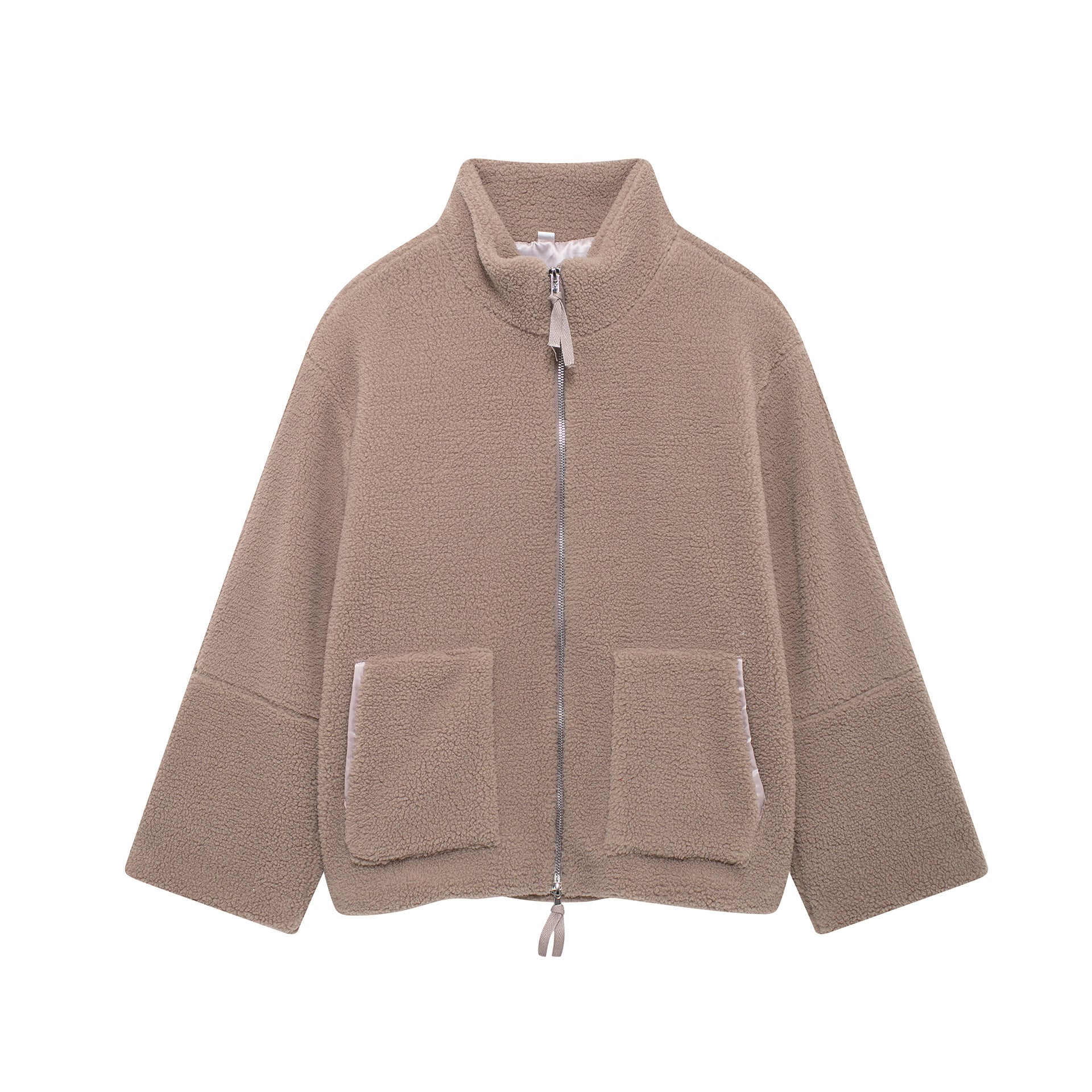 Damen Kuschelige Fleecejacke mit hohe Kragen und praktischen Taschen R&B