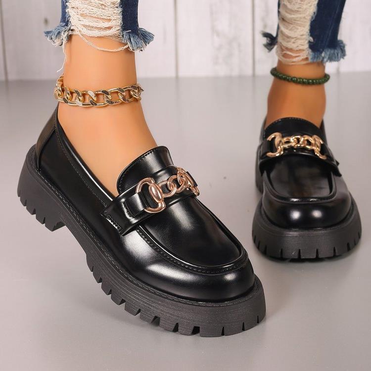 Damen Loafer aus Leder mit komfortabler Plateau-Sohle und dekorativer Ketten-Applikation R&B
