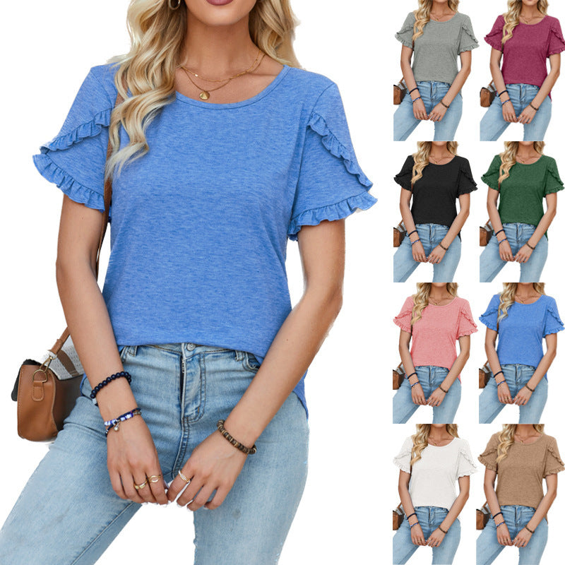 Damen lässiges T-Shirt mit Rüschendetails R&B