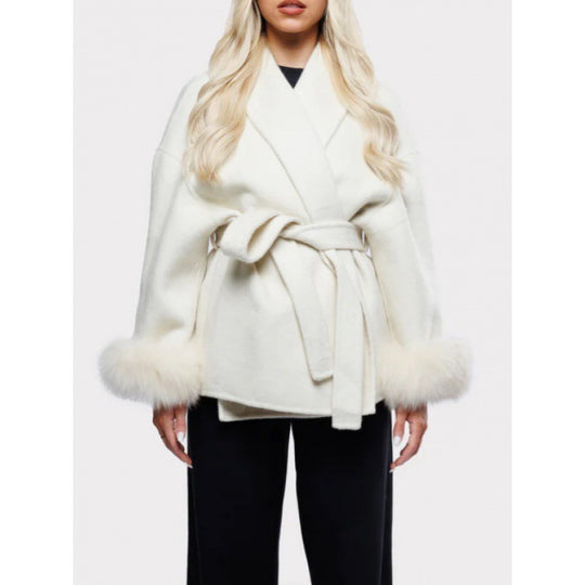 Damen elegante Kapuzenjacke mit Kunstpelzbesatz R&B