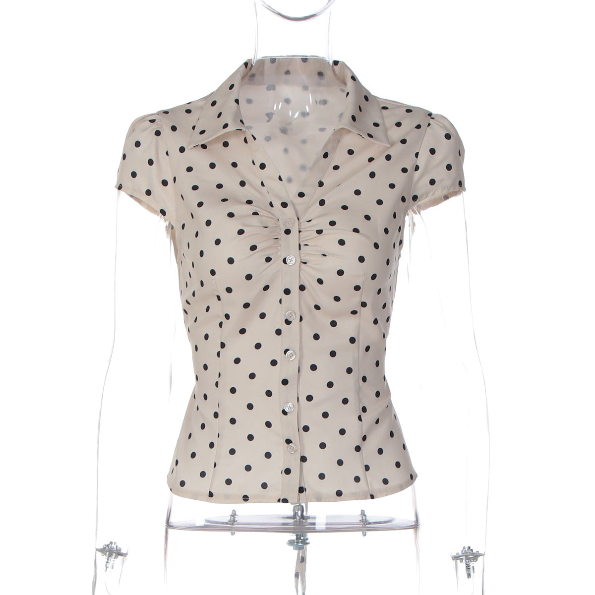 Damen Polka-Dots Bluse mit raffiniertem Knopfdesign R&B