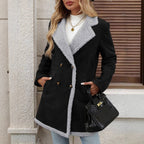 Damen Modische Oversized-Jacke mit Teddyfutter und doppelter Knopfleiste R&B