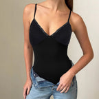 Damen eleganter Spitzen-Bodysuit mit feinen Trägern R&B