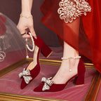 Damen elegante Pumps mit funkelndem Schleifen-Design und Perlenakzenten