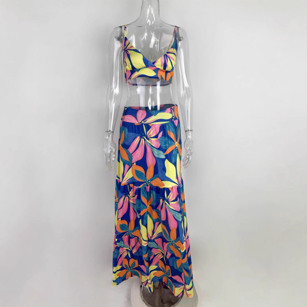 Damen Maxikleid mit floralem Design und verziertem V-Ausschnitt R&B
