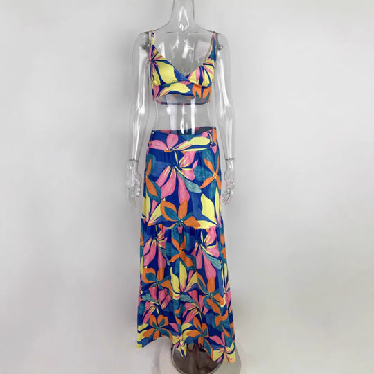 Damen Maxikleid mit floralem Design und verziertem V-Ausschnitt R&B