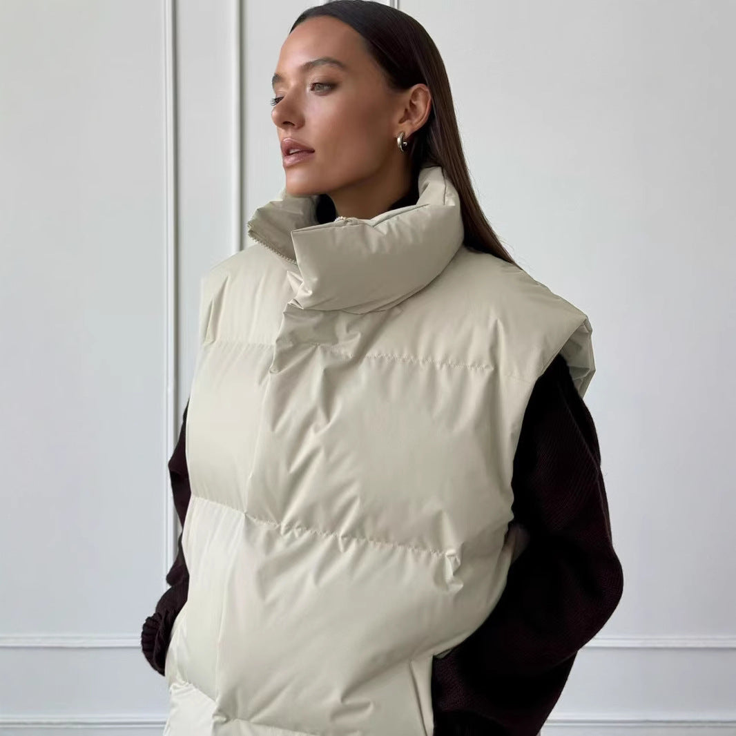 Damen Steppweste mit hohem Kragen und Taschen R&B