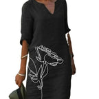 Damen Freizeitkleid mit floralem Design und V-Ausschnitt EB