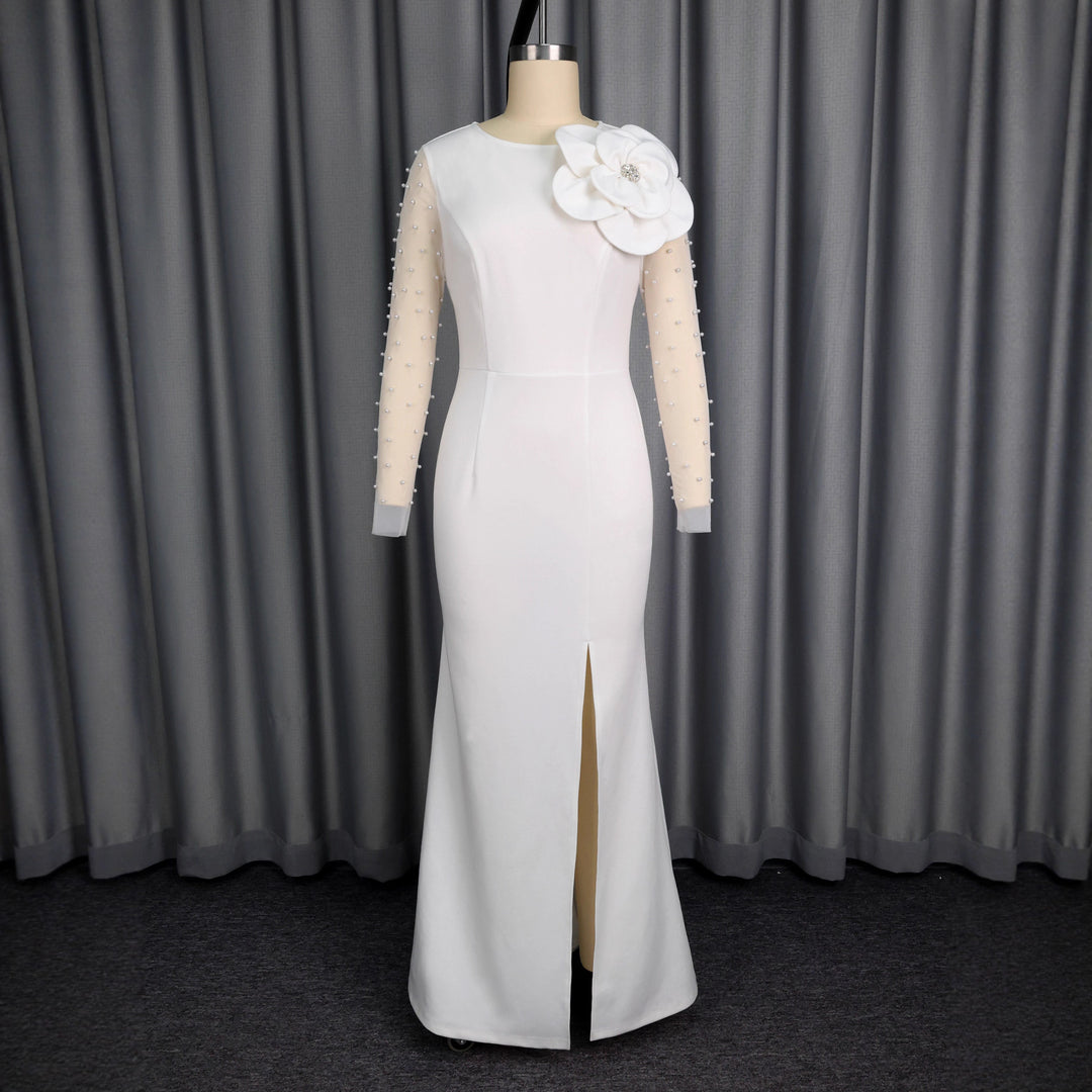 Damen Glamouröses Abendkleid mit taillierter Silhouette und transparenten Puffärmeln R&B