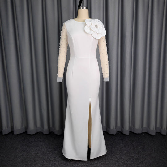 Damen Glamouröses Abendkleid mit taillierter Silhouette und transparenten Puffärmeln R&B