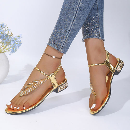 Damen Zehentrenner-Sandalen mit eleganten Feder-Design und funkelnden Strasssteinen R&B