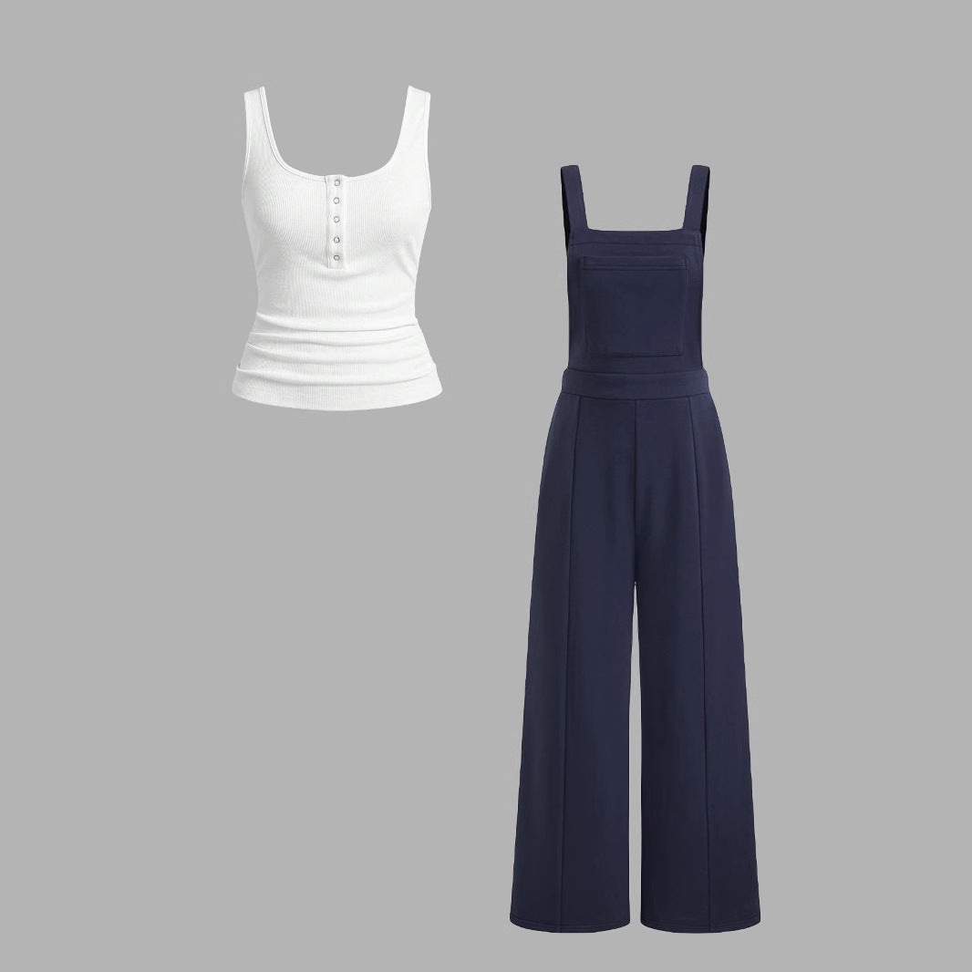 Damen lässiger Tank-Top und weit geschnittenen Latzhose Set R&B