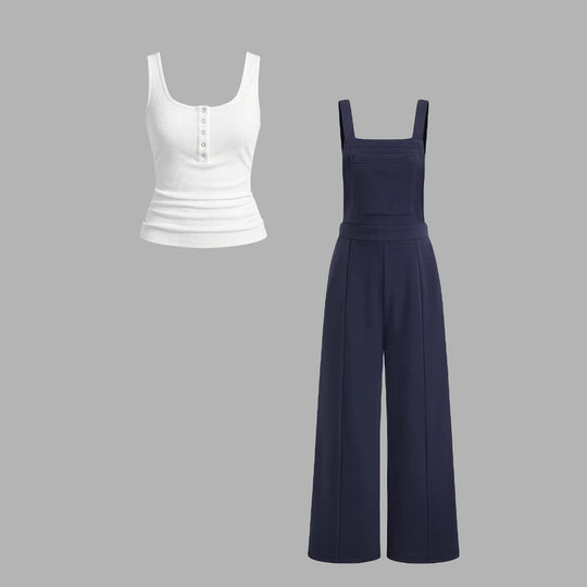 Damen lässiger Tank-Top und weit geschnittenen Latzhose Set R&B