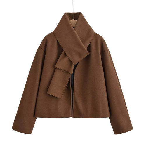 Damen elegante kurz geschnittene Jacke mit großem Kragen R&B