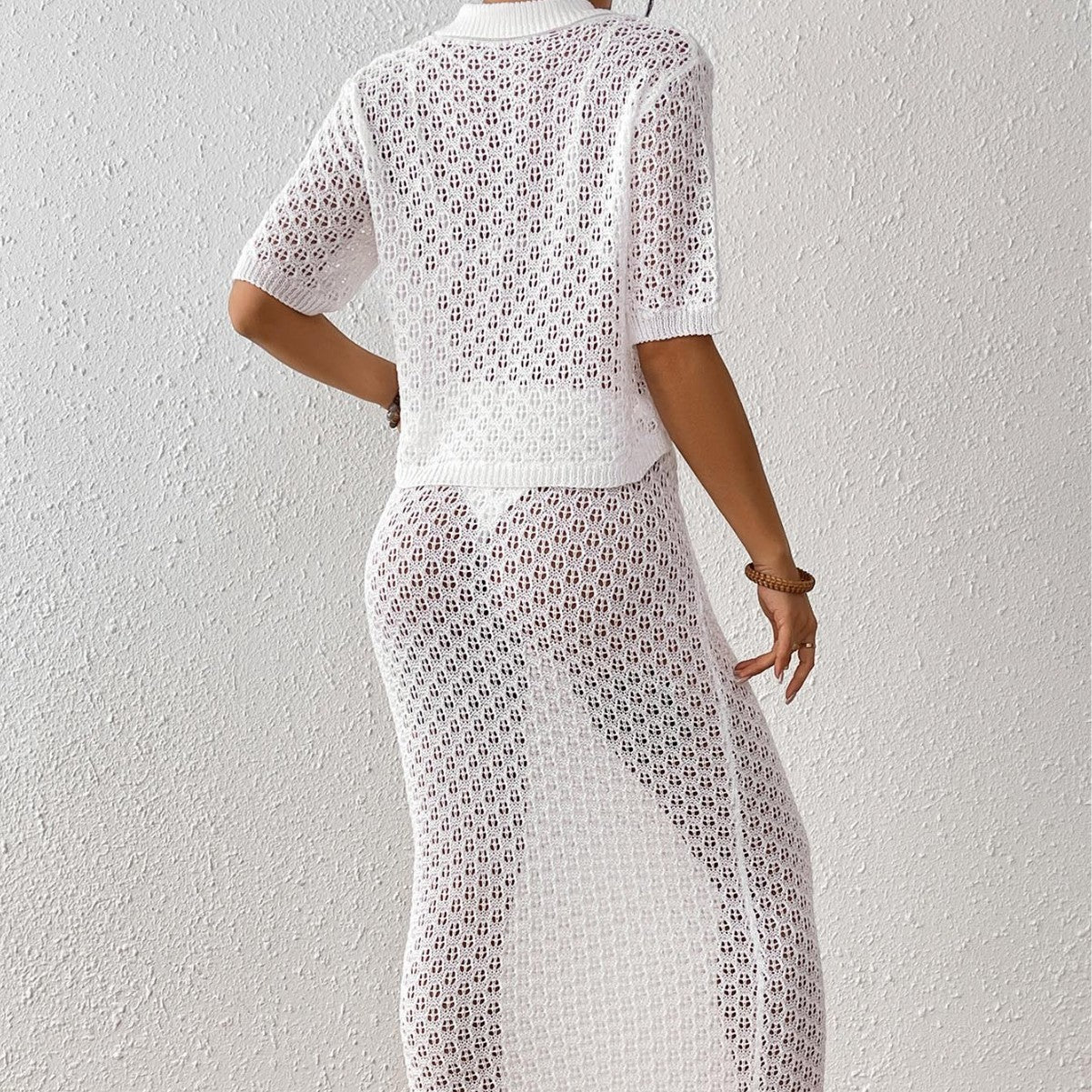 Damen elegantes Häkel-Kimono-Set R&B