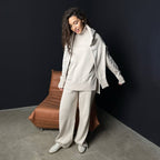 Damen Strick-Loungewear-Set mit hohem Kragen und weitem Schnitt R&B