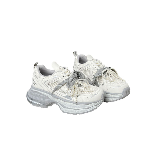 Damen Sportliche Sneakers mit atmungsaktivem Mesh und eleganten perlenverzierten Schnürsenkeln R&B