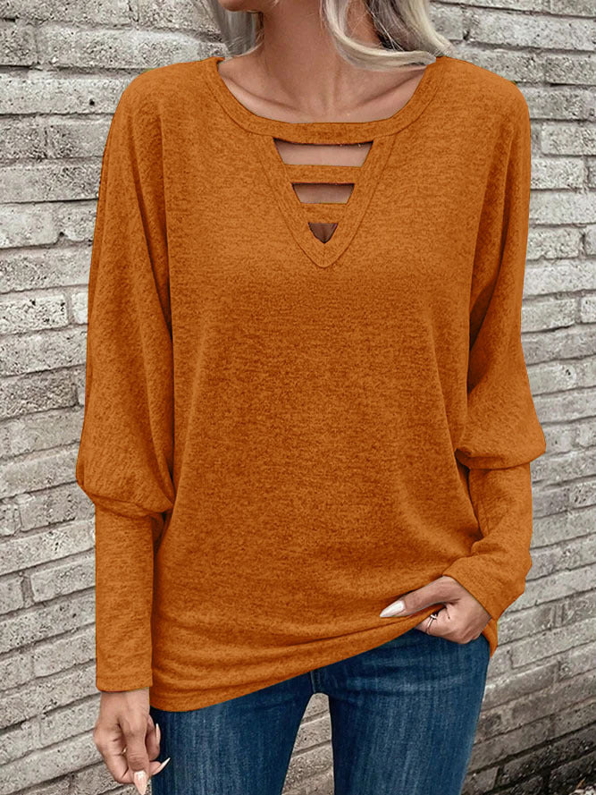 Damen lässiges Oberteil mit V-Ausschnitt und Cut-Out-Details R&B