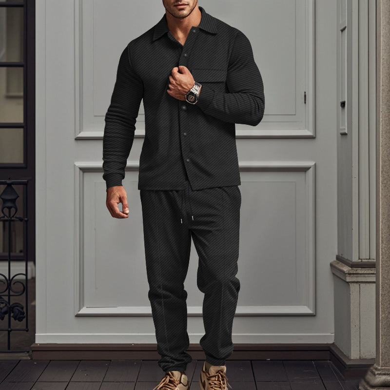 Herren nan urbanes Lounge-Zweiteiler mit Hemdjacke, Brusttasche und Kordel-Jogger aus strukturierter Baumwollmischung R&B