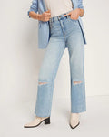 Damen Weit geschnittene High-Waist Jeans mit modischen Destroyed-Details R&B