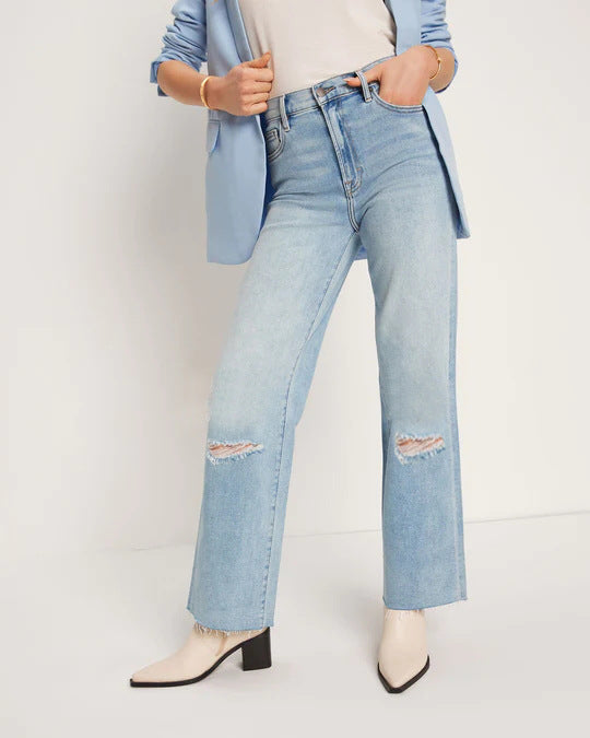 Damen Weit geschnittene High-Waist Jeans mit modischen Destroyed-Details R&B